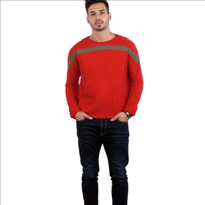 Gene Meyer Burgundy Merino Wool Crewneck Striped Red Sweater New